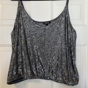 Express Silver Sequin Top - Size L (gently worn)